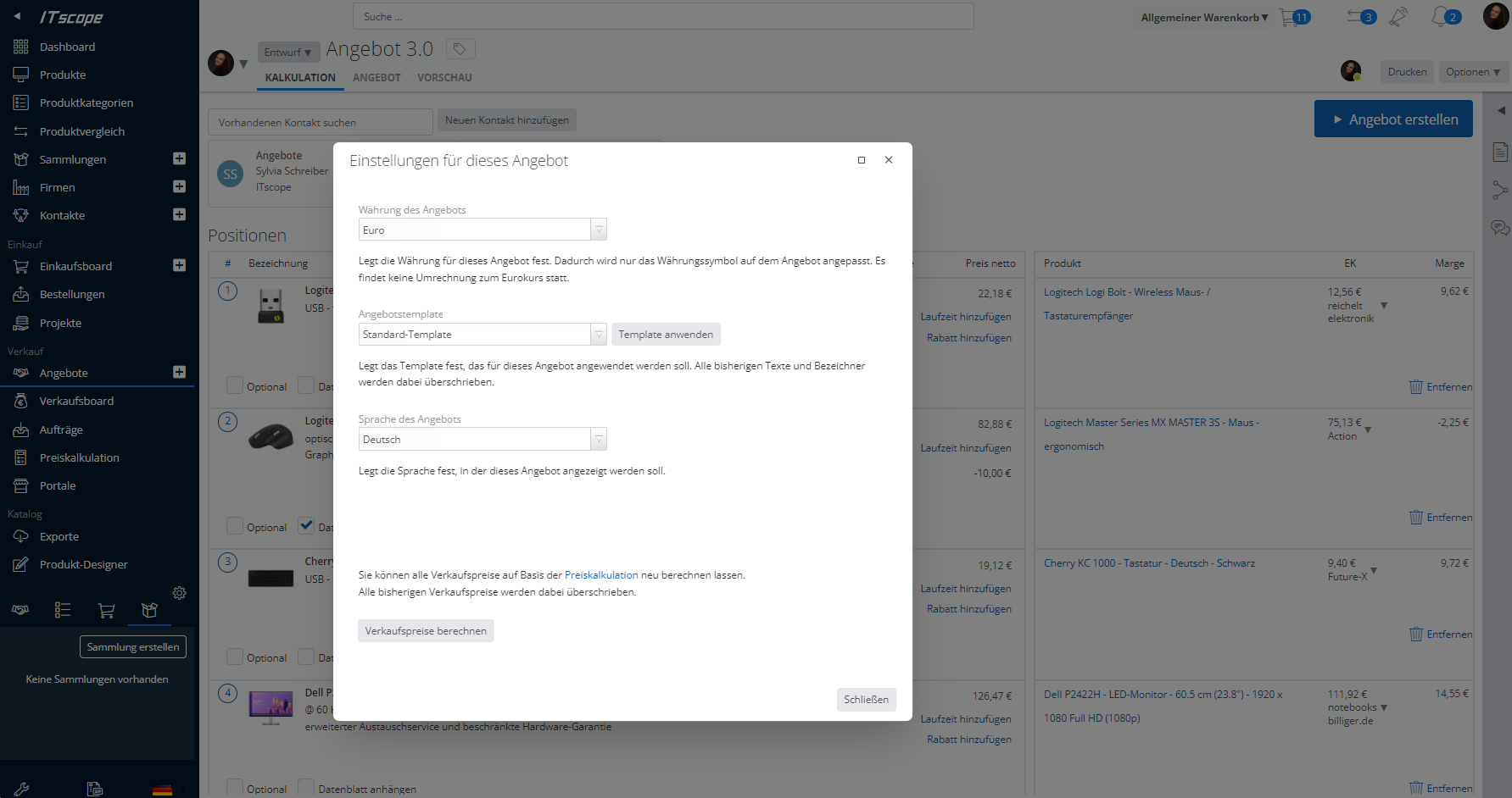 ITscope quote settings