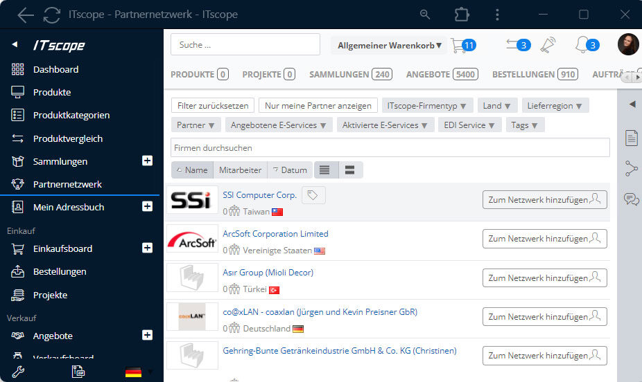 Screenshot Partnernetzwerk auf ITscope